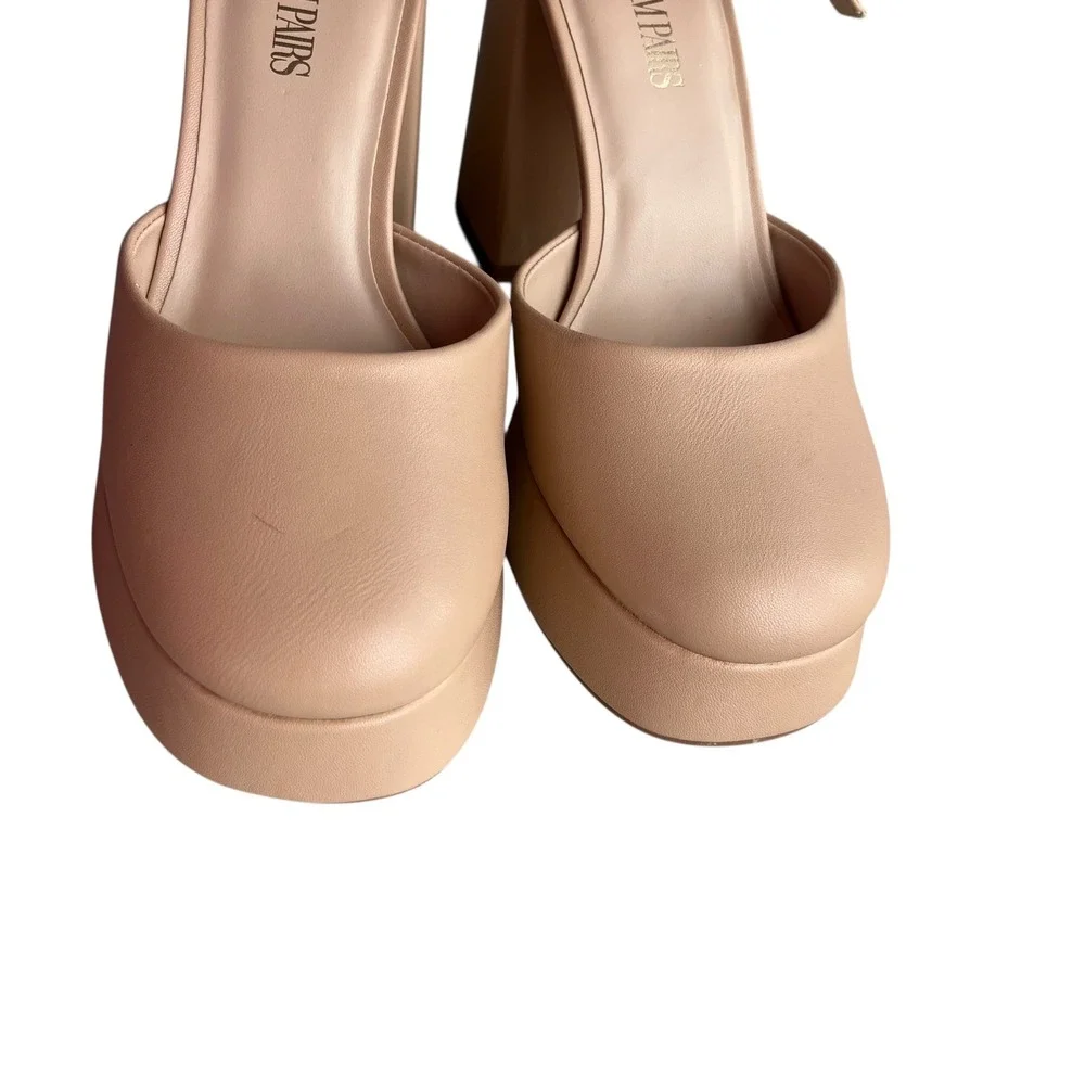 DREAM PAIRS Women Sz 8.5 Beige Platform Chunky Heels Ankle Strap Mary Jane Shoes